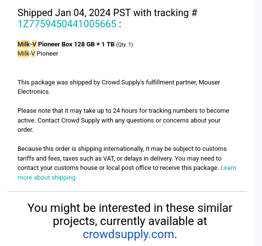 Crowd Supply delivery email